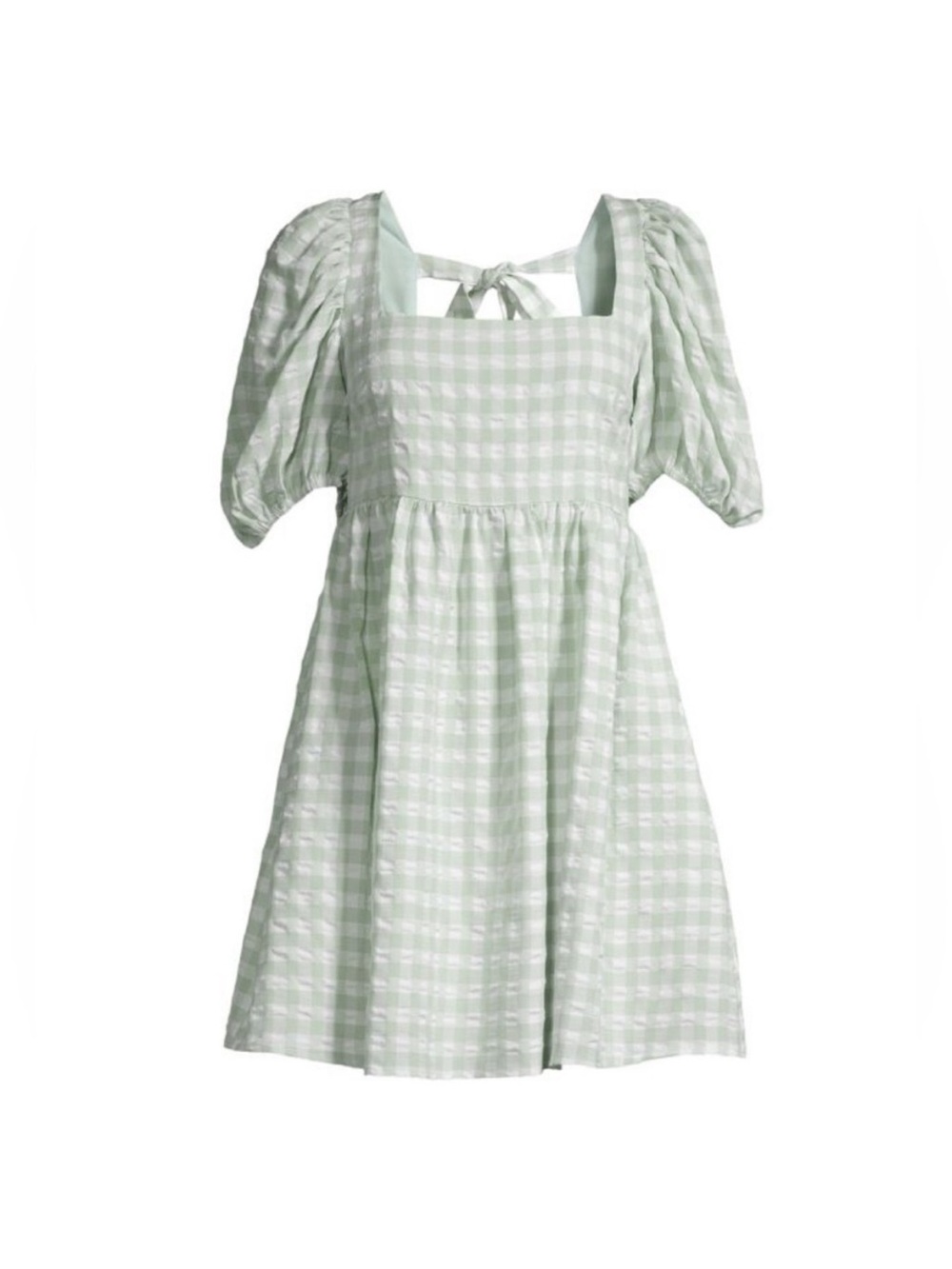 JACQUIE THE LABEL
Casey Green Gingham-Print
Mini Dress. Size Large